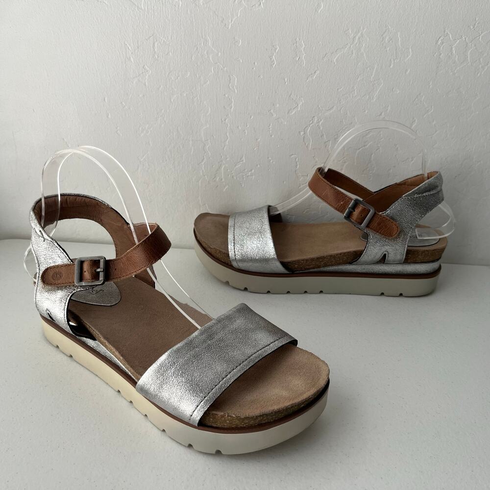 Josef Seibel Clea Platform Metallic Cork Chunky Sandals Silver Size 41/10-10.5